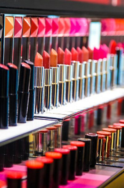 Close-up of large group of lipsticks in a store