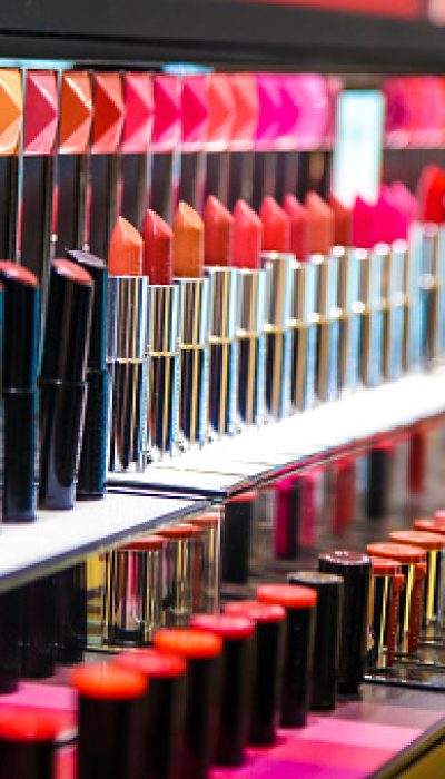 Close-up of large group of lipsticks in a store